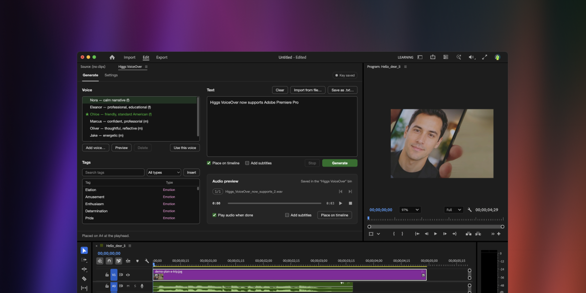 Higgs VoiceOver now supports Adobe Premiere Pro
